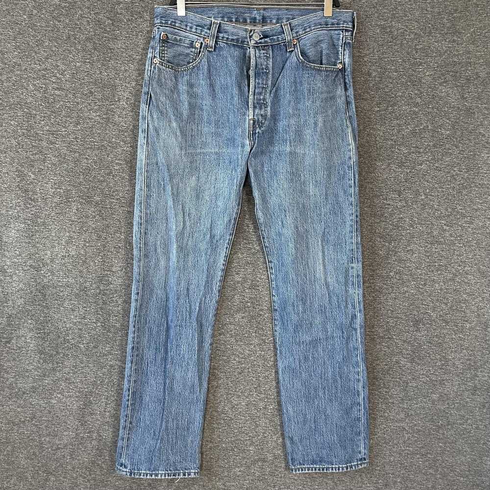 Levis 501 Jeans Mens 34x32 Blue Medium Wash Button Fly Straight‎ Leg Denim Pants